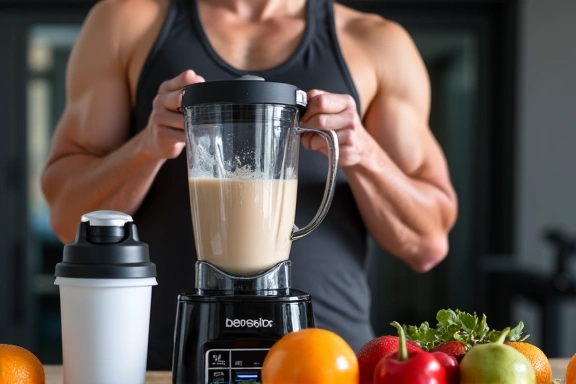 Hombre preparando un batido de proteínas después del entrenamiento