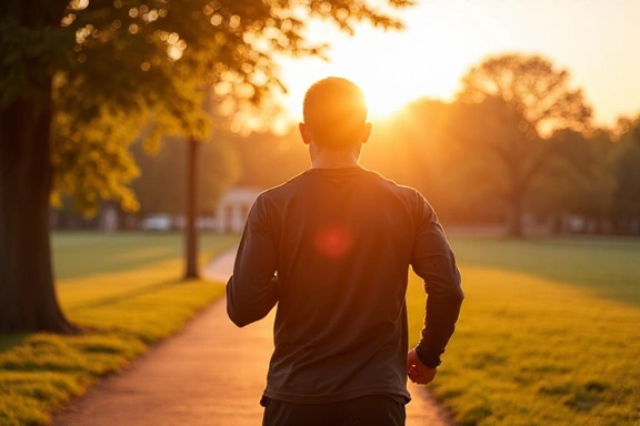 Hombre activo corriendo en un parque al amanecer