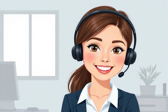 Ilustración de una persona con auriculares de centro de llamadas sonriendo, lista para ayudar